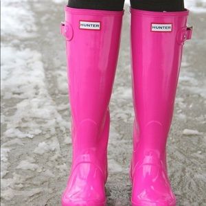 Tall hot pink hunter rain boots